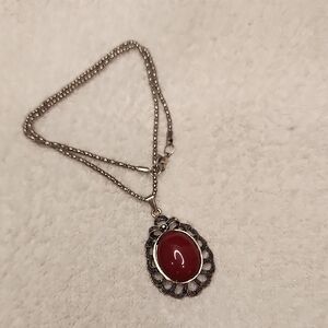 Sterling-Tone Red Oval Pendant Necklace - Women Jewelry